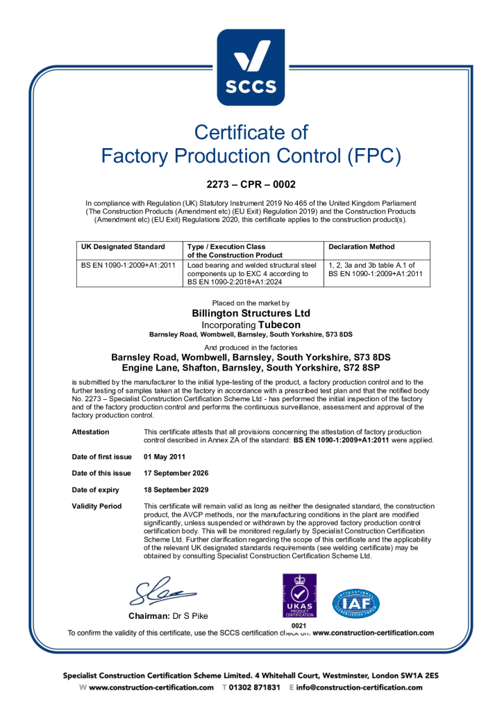 BS EN ISO 1090-1 – Factory Production Control