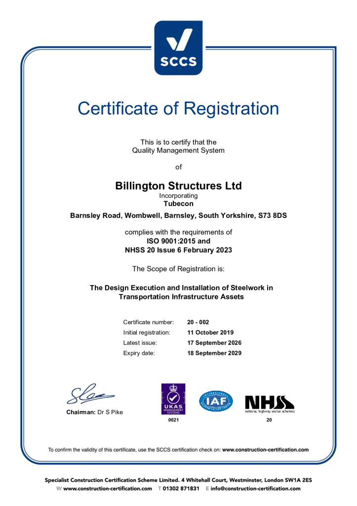 BS EN ISO – NHSS 20 Certificate